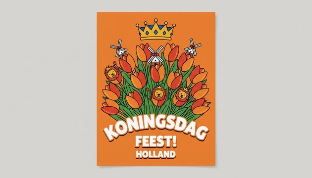 Koningsdag celebration in Holland with tulips and crown