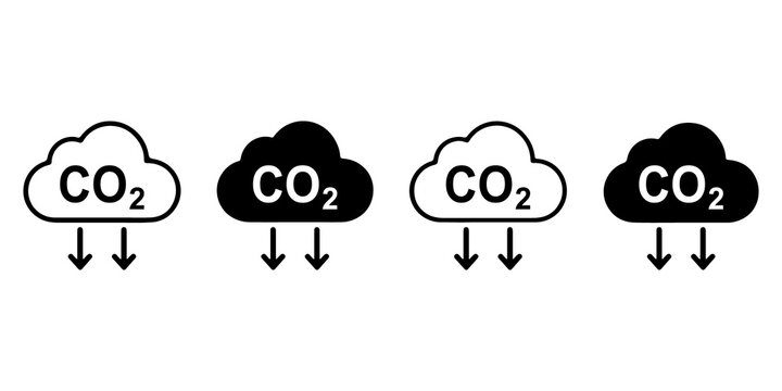 Carbon dioxide cloud icon set, co2 emission symbol, pngr pollution and climate change concept
