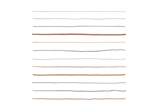 色々な太さのペンで書いたアンティークカラーの手描きの真っ直ぐな長い線のセット