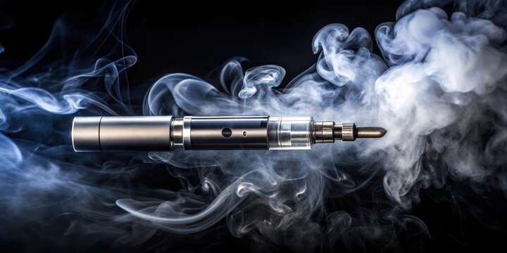 Electronic cigarette vapor cloud in a dark room with soft focus, isolated on a white background