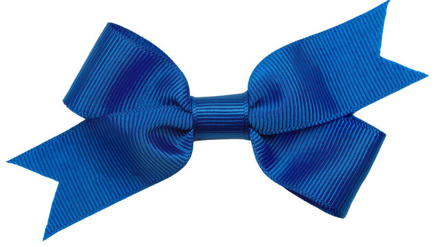 Bright blue grosgrain ribbon bow tie, isolated on transparent background