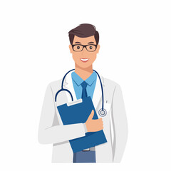 Fototapeta premium Male Doctor with Stethoscope and Clipboard
