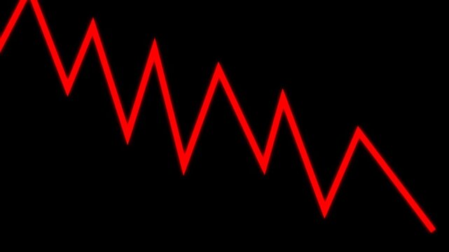 Red glowing zigzag line graph showing downward trend, ideal for financial data, analytics, and business presentations with clean modern style alpha channel