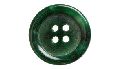 Deep green marbled resin button with four holes, isolated on transparent background © Carlos