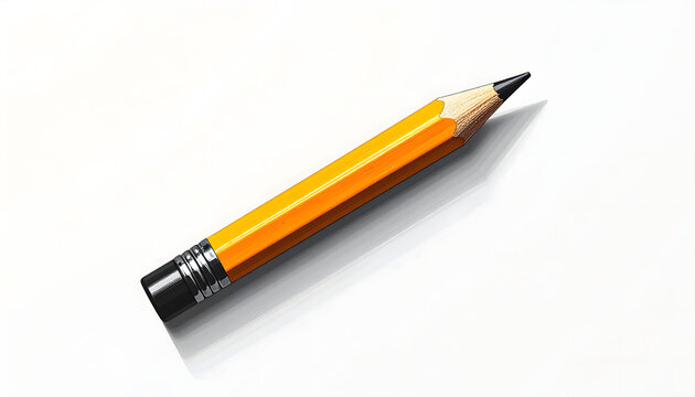 A sharp yellow wooden pencil with a graphite tip and pink eraser is isolated on a white background as an essential tool for school education, office business, and creative drawing art