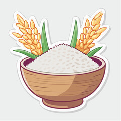Fototapeta premium Bowl of Rice with Wheat Stalks Illustration