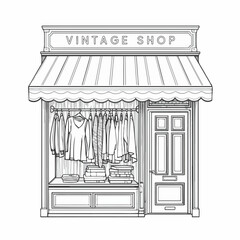Fototapeta premium Vintage Shop Front With Clothing Window Display and Classic Boutique Storefront Illustration
