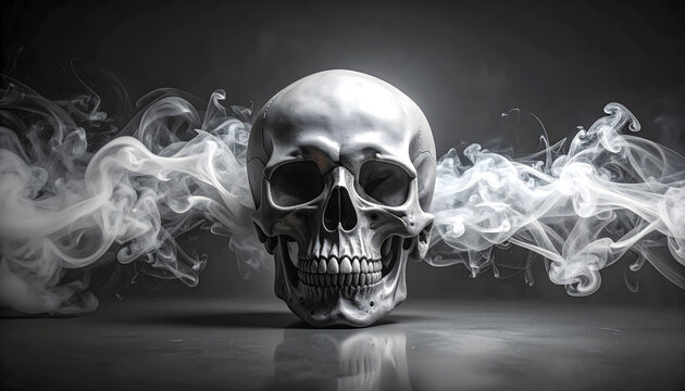 Isolated human skull on a black background featuring a white cranium and jaw bone with teeth for a scary Halloween horror or medical anatomy concept