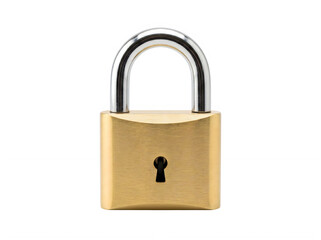 Naklejka premium Brass padlock with silver shackle and keyhole isolated on transparent background security and protection concept