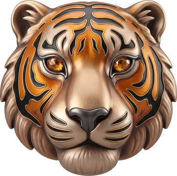 Bronze Tiger Head Sculpture with Gemstone Eyes