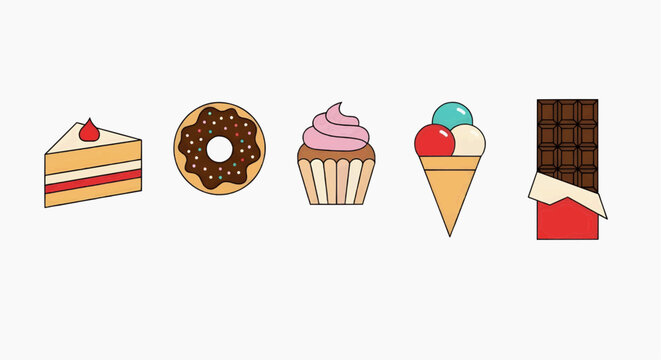 Bakery icon collection vector sheet flat design isolated on white background minimal food elements