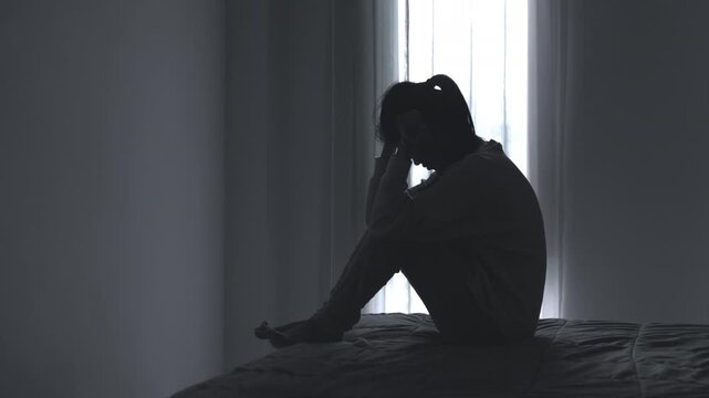 The slow-motion video shows a woman suffering from depression at home, experiencing insomnia,  depression, hopelessness, boredom, and a lack of enjoyment in things she used to love.