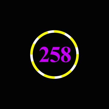 Abstract looping animation of number 258 inside circle with colorful segments on black background