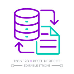 Data migration two color line icon. Database management, information processing. Documentation backup bicolor outline symbol. Duotone linear pictogram. Isolated illustration. Editable stroke © IMG visuals icons