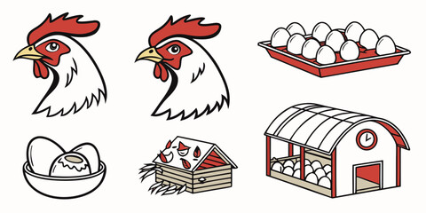 Poultry farming graphics featuring chickens and egg production agriculture collection illustration livestock cockerel production building structure industry domestic © MST CHIN BANU BEGUM