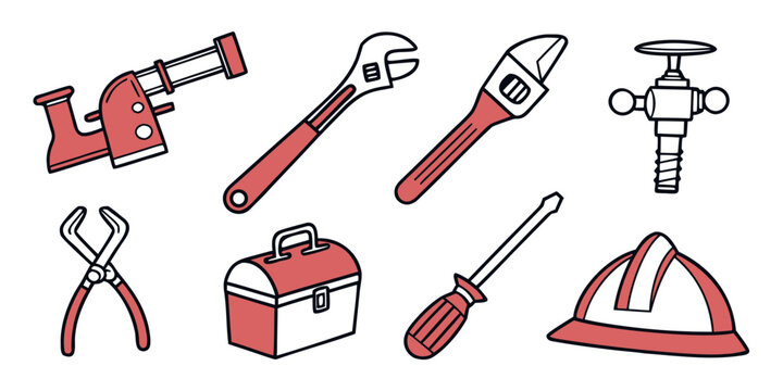 Technical repair tools and safety gear icons collection for construction and maintenance projects with construction maintenance screwdriver plumbing hardware equipment industrial carpentry