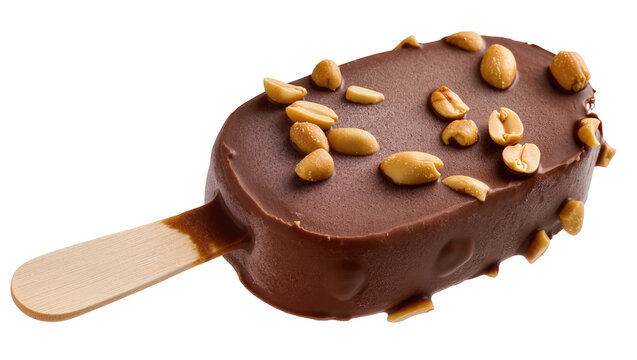 Chocolate ice cream bar with peanuts, isolated on transparent background