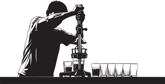 Bartender pouring drink, cocktail silhouette, barman at work, beverage service