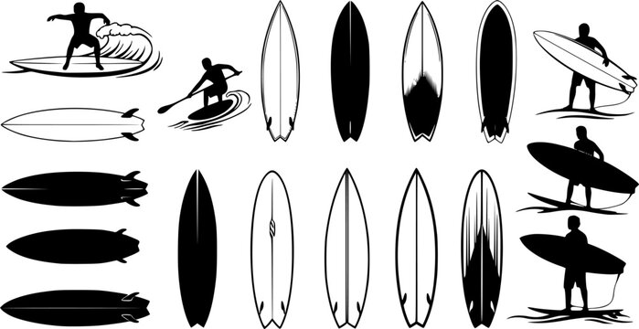 Surfboard vector set, surfing silhouettes, surfboard silhouettes, ords