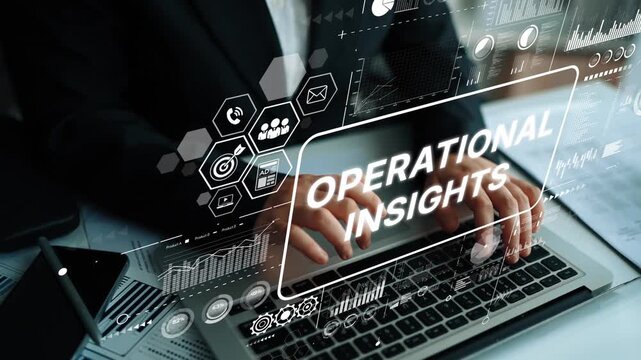 Business Professional Analyzing Operational Insights with Technology and Data Visualization on Laptop Screen. Asymptotic smart data analytic.