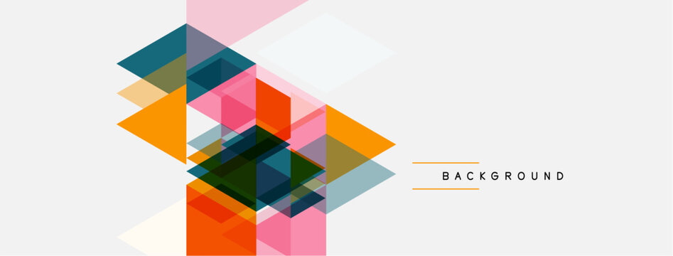 Abstract geometric shapes overlap, creating vibrant color blocks. Modern design with layered squares, rectangles, triangles. Minimalist aesthetic.