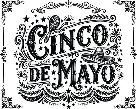 Cinco de Mayo Ornamental Typography Vector