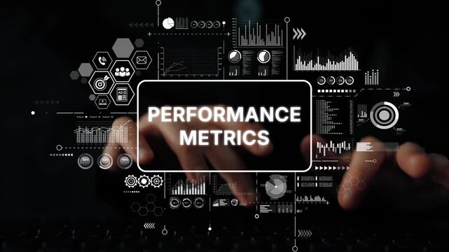 Data Analysis and Visualization Concept with Hands on Keyboard and Performance Metrics Graphics Displayed on Screen. Asymptotic smart data analytic.