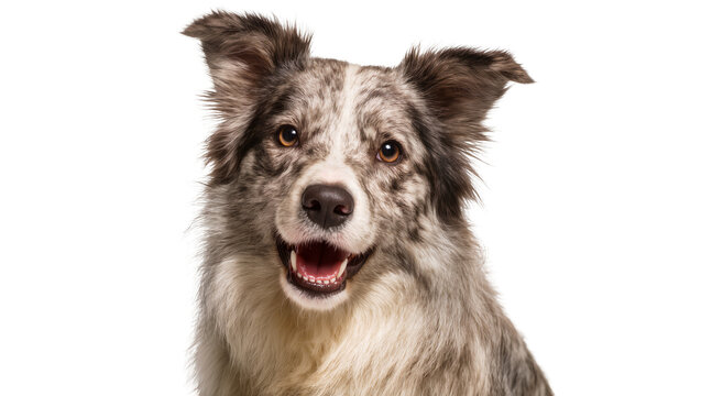 Merle Border Collie dog with happy expression, isolated on transparent background