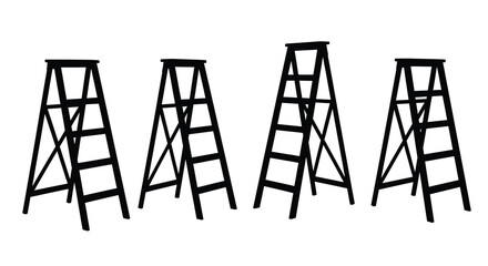 Four black ladders stand in a row depicted as a bold silhouette © Mama