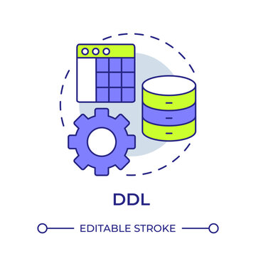DDL multi color concept icon. Database management, data integration. Workflow organization. Round shape line illustration. Abstract idea. Graphic design. Easy to use in presentation, article