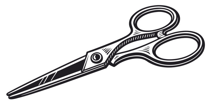 Closed metal tailor scissors graphic drawing with scissors illustration isolated professional instrument equipment artistic industrial hardware tailoring crafting stationary precision