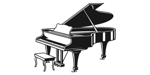 Elegant grand piano silhouette illustration with bench instrument musician silhouette classical performance creative entertainment isolated composition elegance practice rehearsal © RABBY