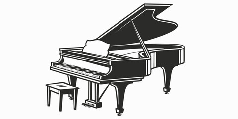 Classic grand piano with bench vector illustration instrument classical performance illustration silhouette orchestra auditorium musician entertainment practice education composition © RABBY