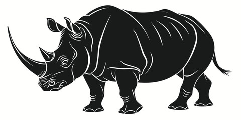 Detailed rhinoceros graphic vector art for creative projects with rhinoceros wildlife illustration silhouette isolated strength powerful endangered conservation creature monochrome standing © RABBY