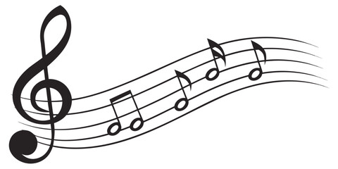 Elegant musical staff illustration with treble clef and black notes notation composition performance illustration creative abstract classical instrumental symphony ensemble orchestra © RABBY