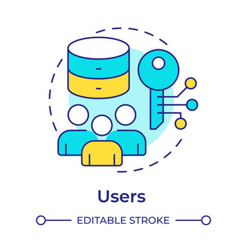 Users multi color concept icon. Access control. Internet privacy. Database protection. Round shape line illustration. Abstract idea. Graphic design. Easy to use in presentation, article