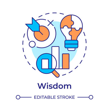 Wisdom multi color concept icon. Statistical metrics, efficiency analysis. Problem solving. Round shape line illustration. Abstract idea. Graphic design. Easy to use in presentation, article