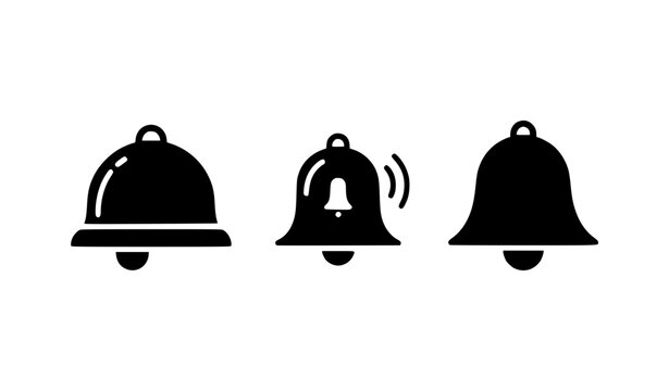 Notification bell icon set with alert and ringing notification symbols for interface design