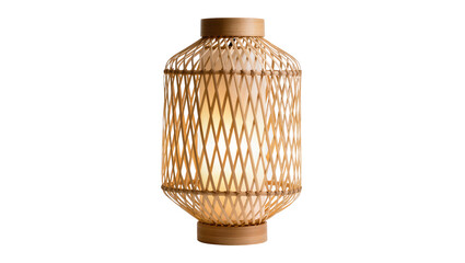 Woven bamboo lantern with warm light, isolated on transparent background © Carlos