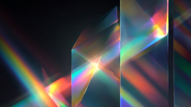 Vibrant Light Reflections from Crystal Prisms Showcasing the Beautiful Spectrum of Colors and Rainbow Effects in a Dark Background