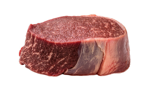 Thick cut marbled beef steak with visible fat marbling, isolated on transparent background