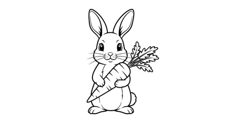 Obraz premium Cute bunny holding a large carrot coloring page illustration
