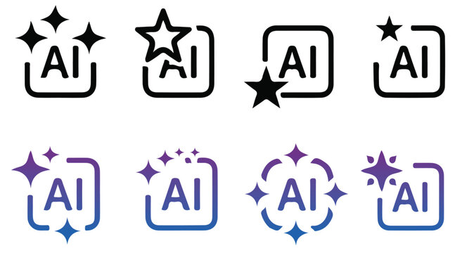 Artificial Intelligence & Robotics Icon Set: AI Star Logo, Cyborg, Sci-Fi, Editable Line Icons