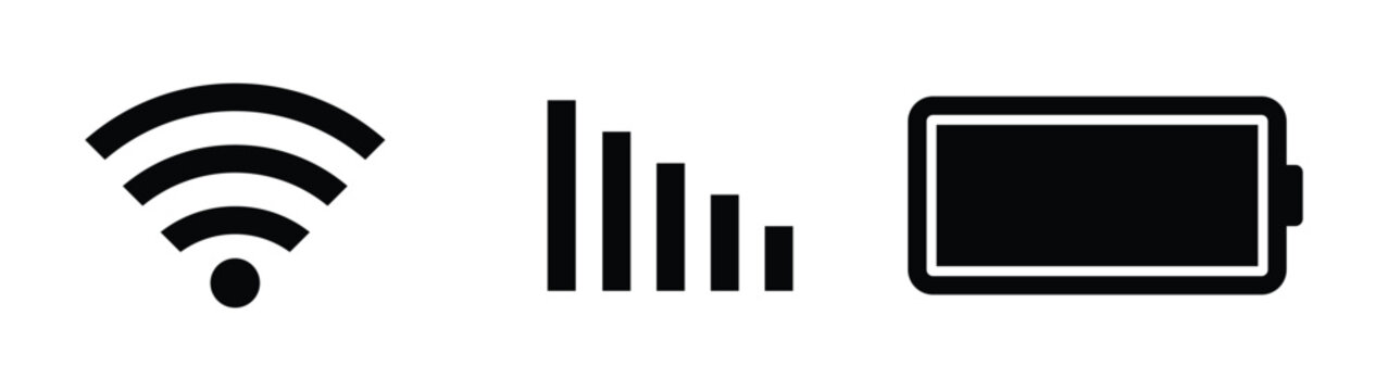 iPhone iOS Notification Bar Icons. Phone ios notification bar. wifi signal icon. signal battery user interface sign. Vector illustration.
