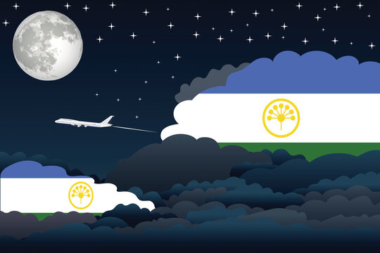 Bashkortostan Night Clouds Airplane Airport Flight Vector Illustration