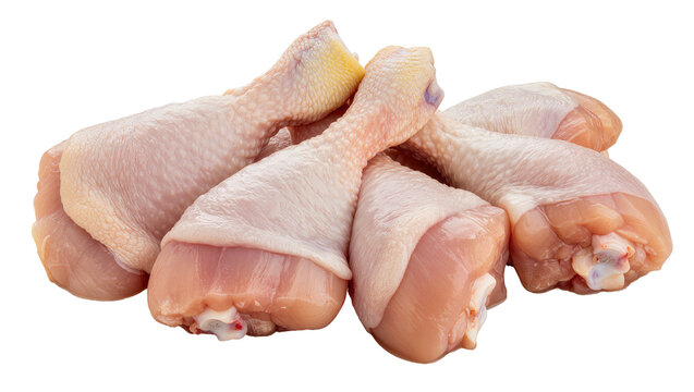 Raw chicken drumsticks with skin, isolated on transparent background