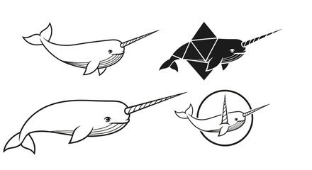 Narwhal Illustrations - A Collection of Whimsical Sea Creatures in Various Styles. © dimas