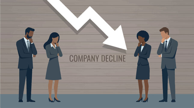 Concerned diverse business professionals react to a stark economic downturn