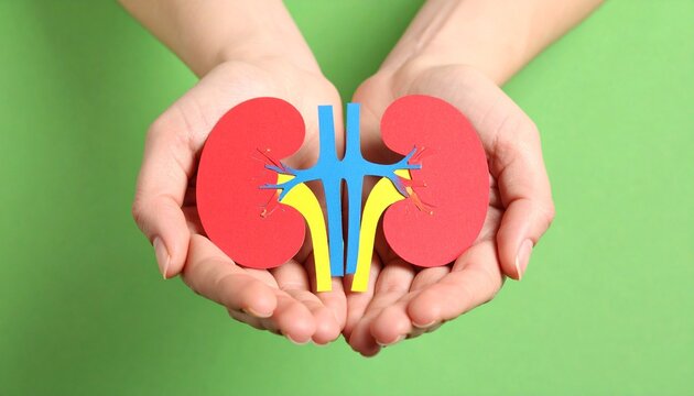 Human kidneys anatomical model held in hands
