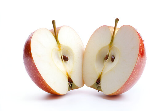 Cut half of a fresh red apple with seeds isolated on a white background